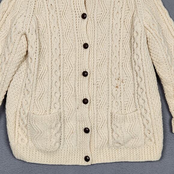 Vintage Barnas Mor Cardigan Sweater Womens XL Ivory Wool Irish Aran Cable 80s - Picture 6 of 10